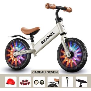 12 Inch-Leeftijden 2-7-Loopfiets-Jongens & Meisjes-Speelgoed-Flash Opblaasbare Wielen-360 Graden Flexibele Stuur Autostang（ Wit）