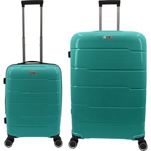 SB Travelbags 2 delige 'Expandable' kofferset 4 dubbele wielen trolley - Aqua Blauw - 75cm/55cm
