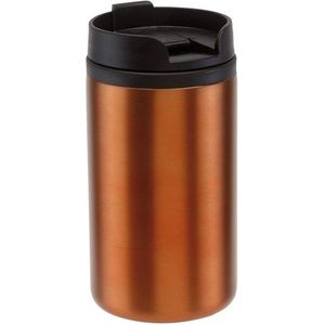 Thermosbeker/warmhoudbeker metallic oranje 290 ml - Thermo koffie/thee isoleerbekers dubbelwandig met schroefdop