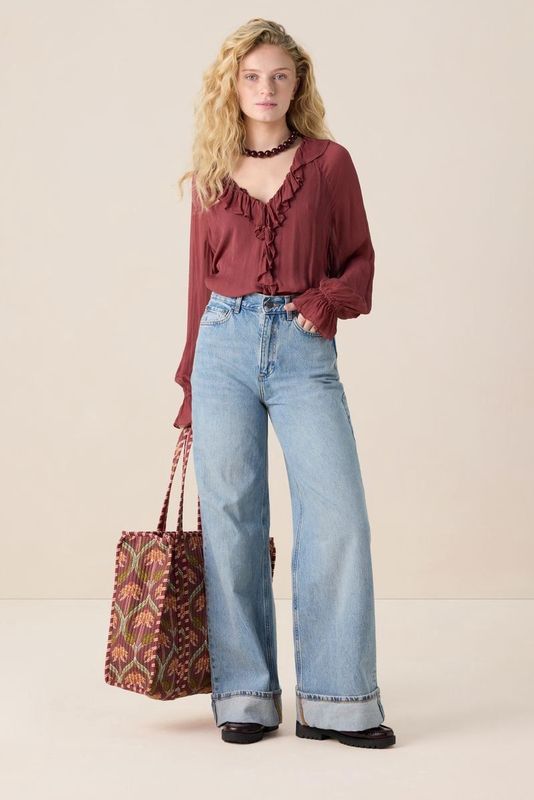 Sissy-Boy - High Waist Wide Leg Jeans - Lichtblauw - Met Omgeslagen Pijpen