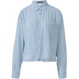 QS - Blouse - Lichtblauw/Wit - Klassieke Blouse - Lange Mouw