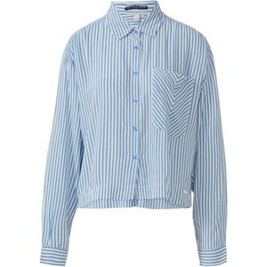 QS - Blouse - Lichtblauw/Wit - Klassieke Blouse - Lange Mouw