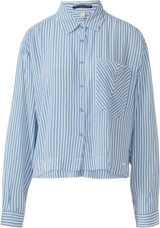 QS - Blouse - Lichtblauw/Wit - Klassieke Blouse - Lange Mouw