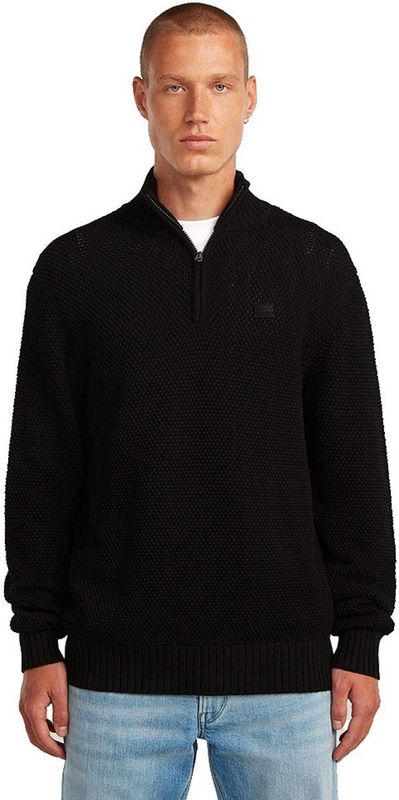 Honey Comb Structure Skipper Knit - Zwart - Heren