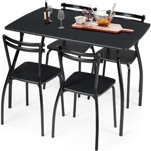 Eettafel met 4 stoelen, 5-delige houten eetgroep, rechthoekige keukentafel, eetkamertafel met stevig metalen frame voor 4 personen, zitgroep voor keuken, woonkamer, eetkamer