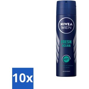 Nivea - Men - Deodorant - Spray - Fresh Ocean - 48 Uur Lang Werkend - 150 ml - Bulkverpakking - 10 stuks