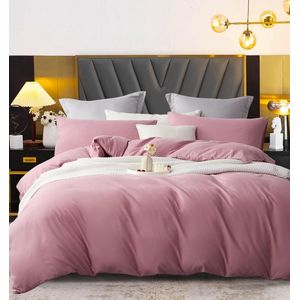 Beddengoed, 135 x 200 cm, 2-delig, roze, lichtroze, beddengoedset, zacht, wollig, microvezel, dekbedovertrek, set dekbedovertrek met ritssluiting, 1 kussensloop 80 x 80 cm