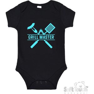 100% Katoenen Romper ""Grill Master"" Unisex Katoen Zwart/aquablauw Maat 56/62