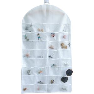 Sieraden organizer - Wit - Hangende Juwelenstandaard Met 32 Vakken - Oorbellen organizer - Sieraden Organizer Hangend - Dubbelzijdige organzier voor Sieraden en Make-up - Opbergen van je Sieraad - Hangende Sieradenkoffer