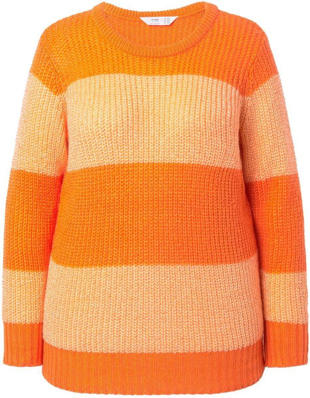 Angel of Style - Dames - Trui straight fit blokstrepen pailletten - Oranje - Maat 42+