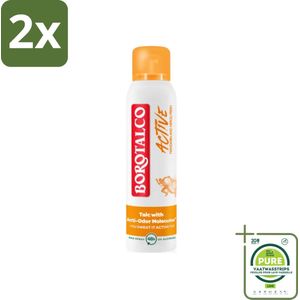 Borotalco - Deodorant Spray - Active - Mandarin & Neroli Fresh - 0% Alcohol - 150 ml - Voordeelverpakking - 2 stuks - Deodorant spray - Antitranspirant