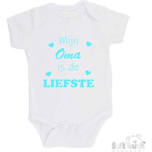 100% katoenen Romper ""Mijn Oma is de liefste"" Unisex Katoen Wit/aquablauw Maat 56/62