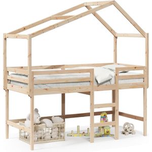 vidaXL - Halfhoogslaper - met - ladder - en - bedhuis - grenenhout - 80x200 - cm