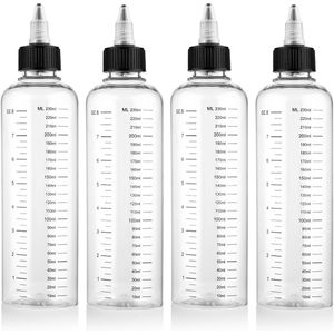 COMNICO 4-pack applicator fles voor haar, 8,5 oz zachte knijpen lege oliedispenser haarkleur applicator wortel haarverf PET plastic hervulbare flessen voor salon sylist met graduele schaal en twist