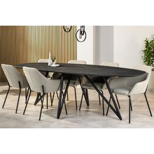 Dimehouse Eettafel Arlo acaciahout zwart deens ovaal 240x110 cm - 240 x 110 x 76 cm - Hout - Modern - Deens ovaal