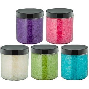 Badzout - 300 gram - set van 5 verschillende geuren - Zwarte Deksel - Relaxing Moment, Eucalyptus, Opium, Lavendel en Rozen