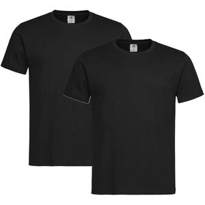 Zwart basic heren t shirt ronde hals - 2x - 100% katoen - onder shirts, maat: L