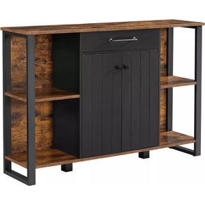 In And OutdoorMatch Dressoir Bethany - Keuken - Kast met Lade - Bijzetkast - Met Deurtjes - Multifunctionele Kast - Metalen Frame - Voor Woonkamer - Eetkamer - Hal - Vintage Bruin/Zwart