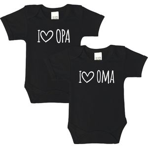 Romper - I love opa & i love oma - maat: 74 - korte mouwen - kleur: zwart - 2 stuks