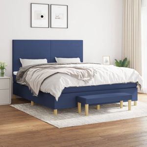 vidaXL Boxspring Blauw 160x200 cm met Matras Boxspringbed - Boxsprings - Tweepersoonsbed - Bed Frame - Slaapkamer Meubels - Blauwdruk - Matras - Pocketed Veren - Middenhard