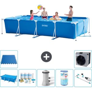 Intex Rechthoekig Frame Zwembad - 450 x 220 x 84 cm - Blauw - Inclusief Solarzeil - Onderhoudspakket - Zwembadfilterpomp - Filter - Stofzuiger - Vloertegels - Warmtepomp