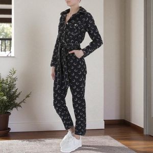 Spijker jumpsuit zwart grijs S
