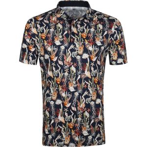 Desoto - Polo Print Zeefiguren Donkerblauw - Slim-fit - Heren Poloshirt Maat S