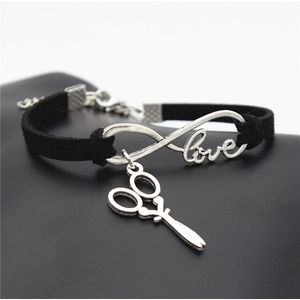 Zoeies kapper armband met schaar en love infinity teken zwart