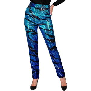 Widmann - Pailletten Broek Avator Blue Waves Vrouw - Blauw - XL - Carnavalskleding - Verkleedkleding