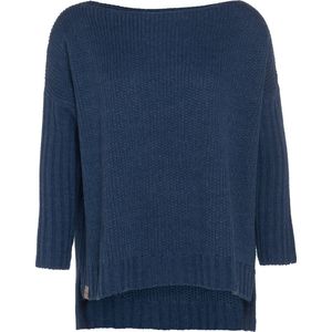 Knit Factory Kylie Gebreide Dames Trui - Trui dames winter - Pullover dames - lange mouw - Wintertrui - Damestrui - Boothals - Jeans - Donkerblauw - 36/44