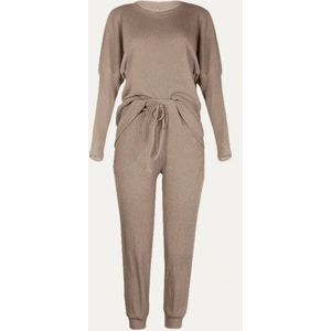 Mamsy Moment Collection - zachte en gezellige geribbelde 2-delige loungewear set - Taupe - S