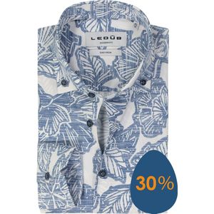 Ledub modern fit overhemd - popeline - middenblauw met wit dessin - Strijkvriendelijk - Boordmaat: 39