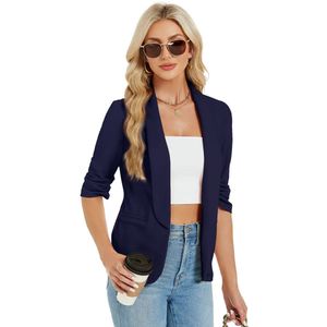 Blazer Elegante damesblazer met 3/4 mouwen, slim fit voor dames op kantoor Marineblauw S