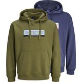 Jack & Jones - JORINWOOD - Sweatshirt - Navy - Kaki - Wit - 2 Pack