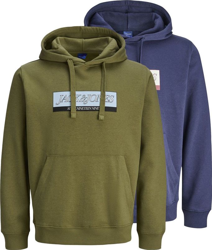 Jack & Jones - JORINWOOD - Sweatshirt - Navy - Kaki - Wit - 2 Pack