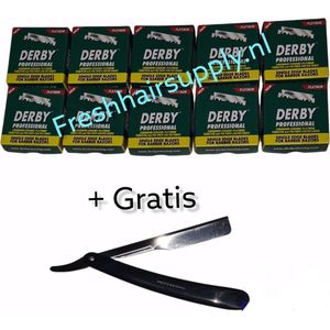 Voordeelverpakking Derby professioneel scheermesjes single edge - ( 10x100 mesjes) - 10 pakjes van 100 mesjes + Gratis Klapmes