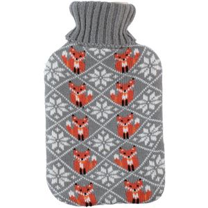 Warmwaterkruik - Grijs - 2L - Met Hoes - Winter Print - Vos