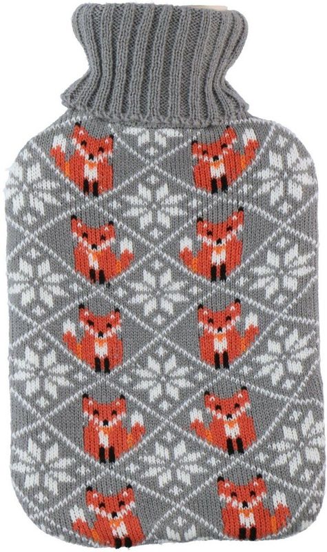 Warmwaterkruik - Grijs - 2L - Met Hoes - Winter Print - Vos