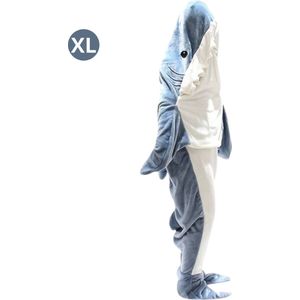 Nivard Hoodie Deken Met Mouwen - Knuffeldeken - Plaid - Fleece Blanket - Dames - Heren - Kinderen - Knuffeldeken - Onesie - Extra Zacht & Warm - Haai - Maat XL