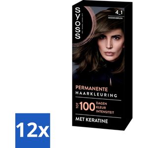 12 x SYOSS - Coloration 4-1 Middenbruin - Haarverf - Grijsdekking - Vermindert Haarbreuk - Permanente Haarkleuring - Haarkleur - Grijsdekking - Donkere Asblonde Haarkleur - Keratine