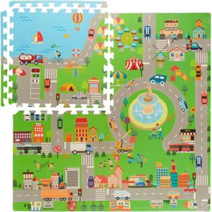 Relaxdays puzzel speelmat - auto - 12-delig - 121x121 cm - foam - puzzelmat - baby