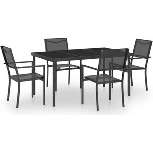 vidaXL Tuinset - 5-delig - Staal - Antraciet/Zwart Tuinstoel - Tuinset - Buitentafel - Lounge Set - Eetkamerset