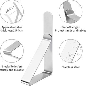 Grote tafelkleedklemmen, roestvrij staal, tafelklem, tafelklem, tafelklem, tafelkleden, clips, tafelkleedclips, zilverkleurig, 12 stuks