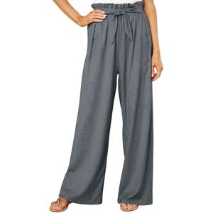 Wijde Pijpen Casual Broek Elegante Dames Lange Lounge Broek Palazzo Broek met Riem - Rechte Pijp - Grijs