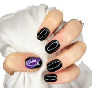 SD Press on Nails B-267 – Set van 20 Korte Plaknagels – Zwart/Paars Swirl – Inclusief Lijm & Tools – Handmade Nail Art