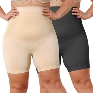 VIMOSE Shapewear Dames Corrigerend Ondergoed 2 Artikelen – Women's Compression Shorts Baselayer in grote maten - Slimming Undershorts - corrigerend broekje - Afslankbroek-Beige/zwart-XXXL