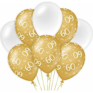 Paperdreams 60 Jaar Leeftijd Thema Ballonnen - 16x - Goud/Wit - Verjaardag Feestartikelen