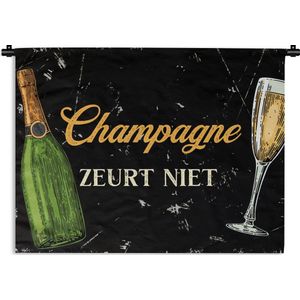 Wandkleed - Wanddoek - Champagne - Fles - Zwart - 90x67.5 cm - Wandtapijt - Cadeau voor vrouw - Cadeau voor man