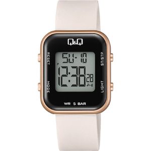 Q&Q model m207j007y-Dameshorloge-digitaal-wit / rose kleur-2 tijden-alarm-stopwatch-back light-waterdicht