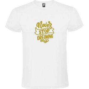 Wit  T shirt met  print van "" Never Stop Dreaming "" print Goud size XS